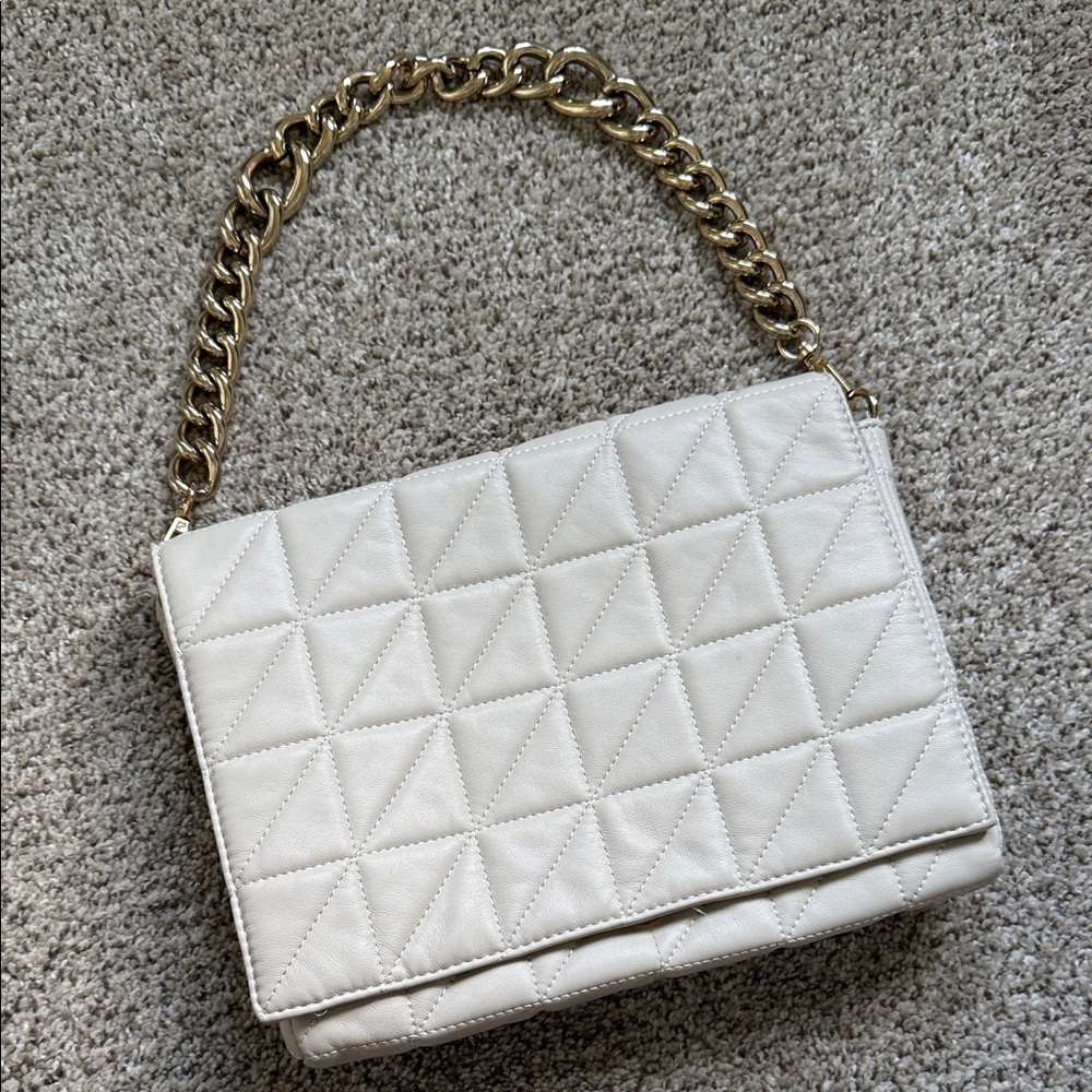 Vici Beige Quilted Handbag with Gold Chain